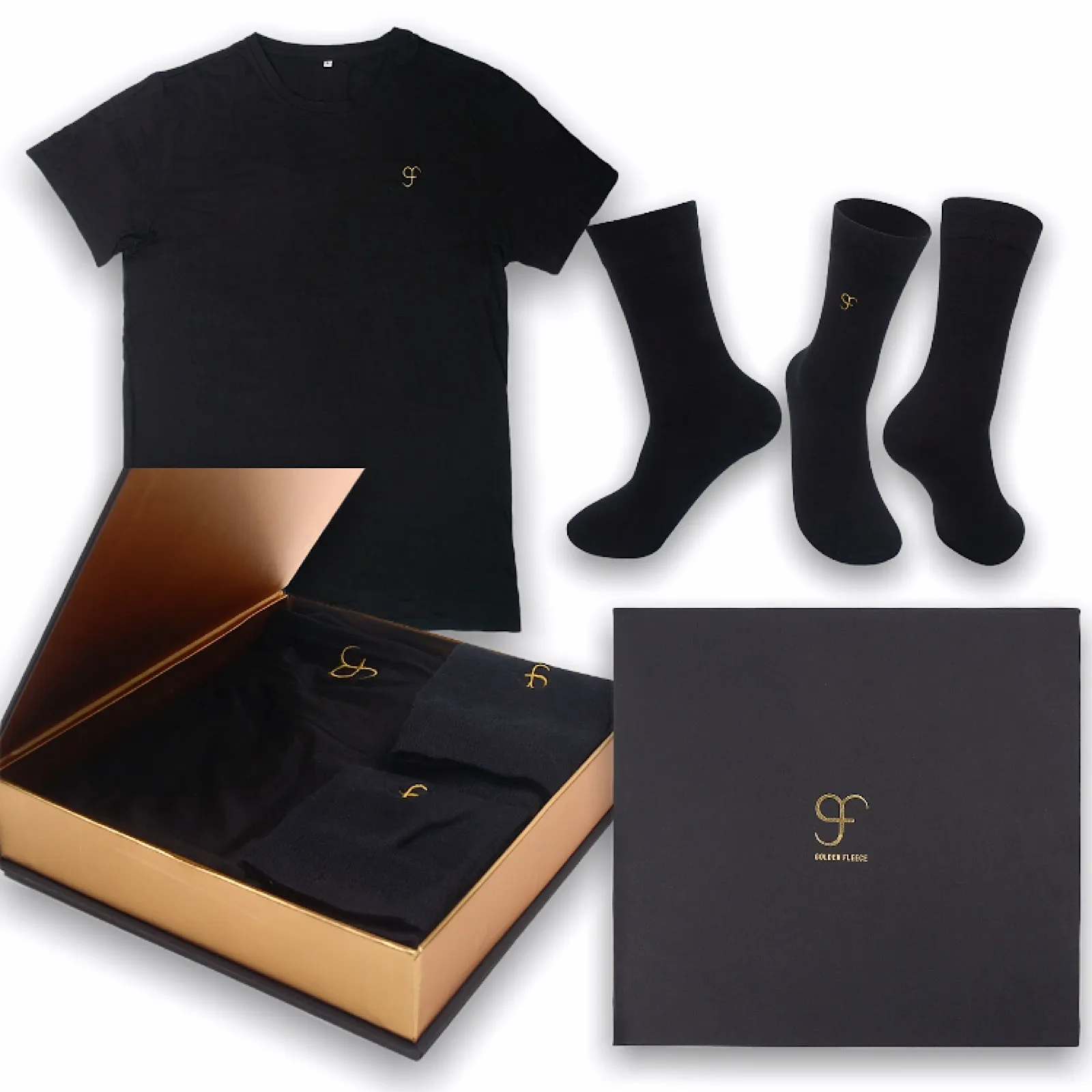 Small size Luxury Bamboo T-Shirt & Bamboo Socks Gift Box Set for Men & Women in a Handcrafted Magnetic Close Keepsake Box Black