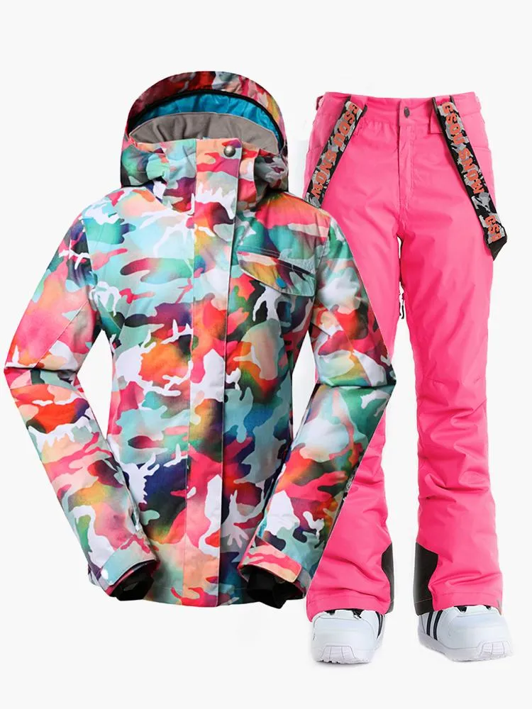 TreadSnow Women Ski Suits Camo Snowboard Jacket Pants Sets