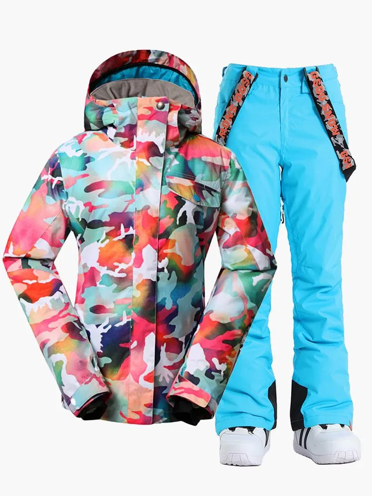 TreadSnow Women Ski Suits Camo Snowboard Jacket Pants Sets