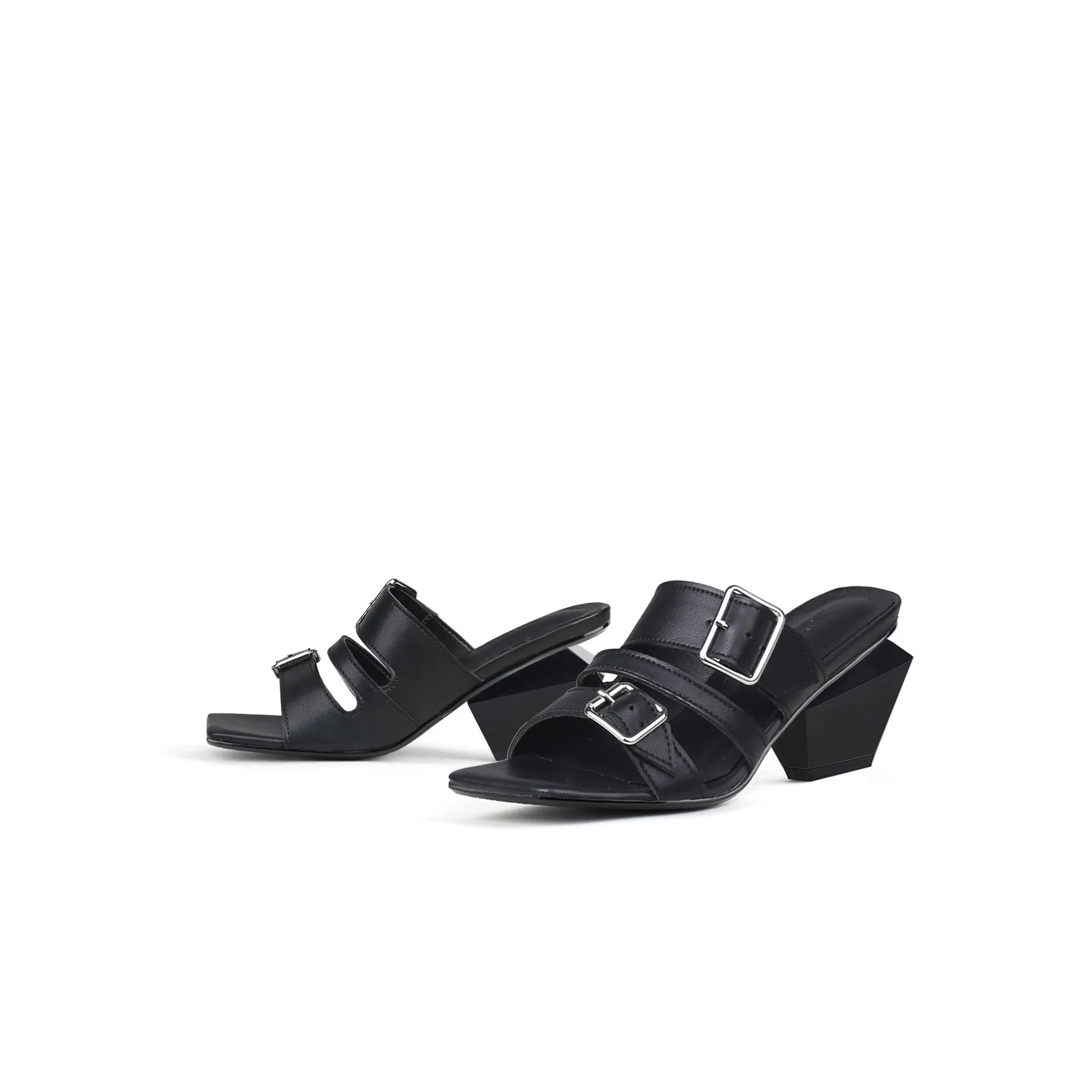 Triple Strap Heeled Mules