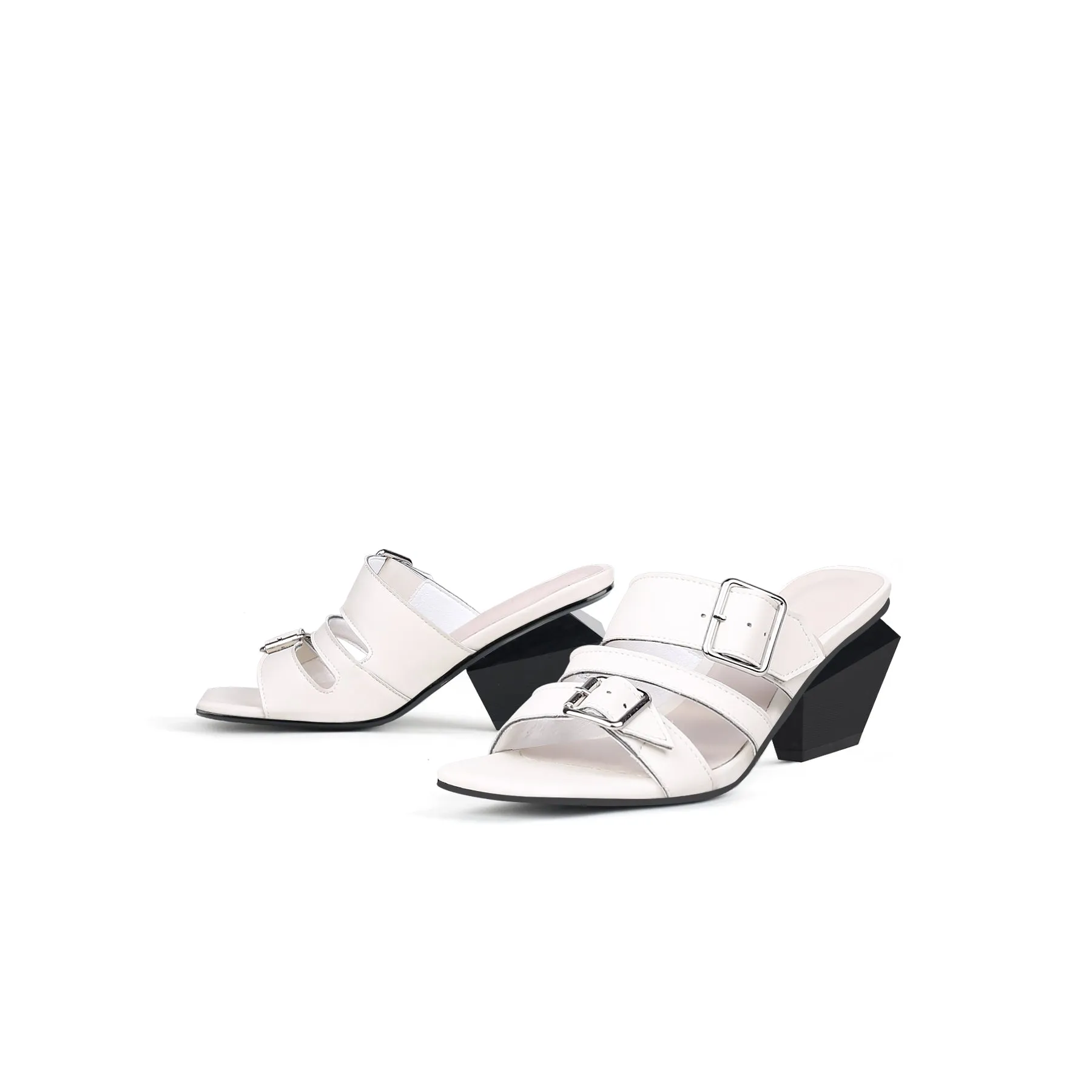 Triple Strap Heeled Mules