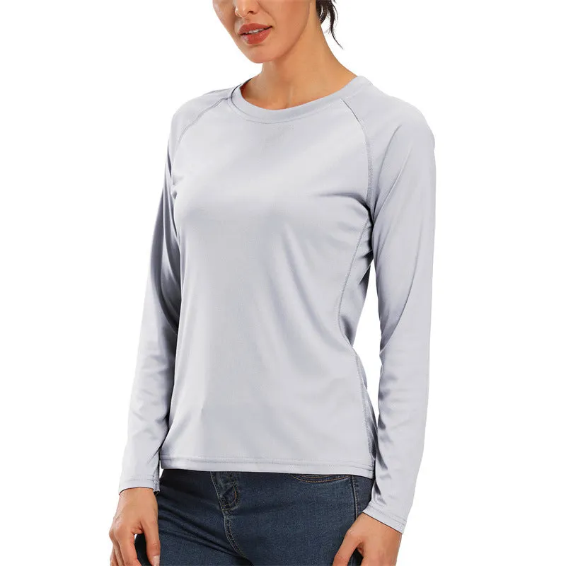 Wholesale High Quality UPF 50  Women Anti UV Long Sleeve T-Shirt Loose Gym Yoga Top Sun Protection Outdoor Sports Running T-Shirts