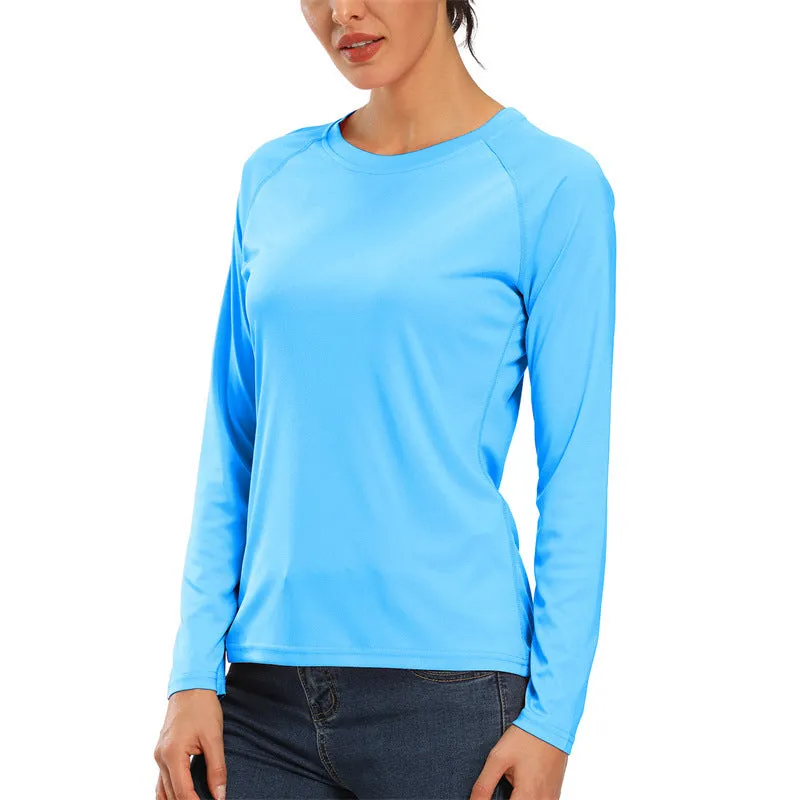 Wholesale High Quality UPF 50  Women Anti UV Long Sleeve T-Shirt Loose Gym Yoga Top Sun Protection Outdoor Sports Running T-Shirts