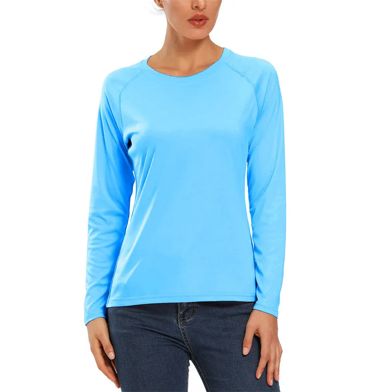 Wholesale High Quality UPF 50  Women Anti UV Long Sleeve T-Shirt Loose Gym Yoga Top Sun Protection Outdoor Sports Running T-Shirts