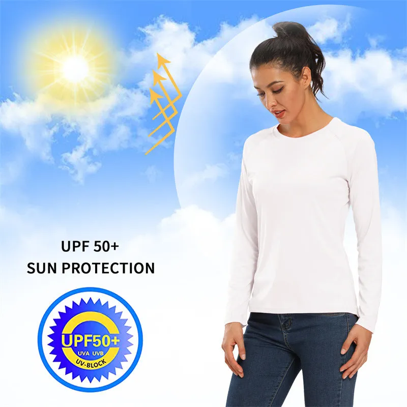 Wholesale High Quality UPF 50  Women Anti UV Long Sleeve T-Shirt Loose Gym Yoga Top Sun Protection Outdoor Sports Running T-Shirts