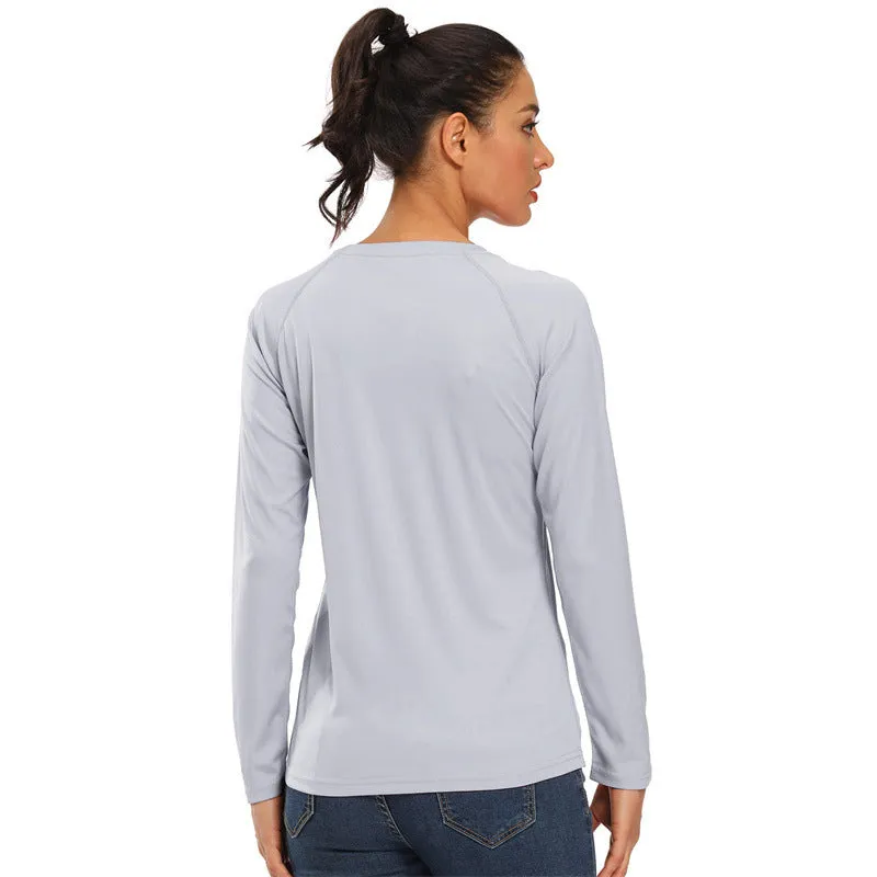 Wholesale High Quality UPF 50  Women Anti UV Long Sleeve T-Shirt Loose Gym Yoga Top Sun Protection Outdoor Sports Running T-Shirts