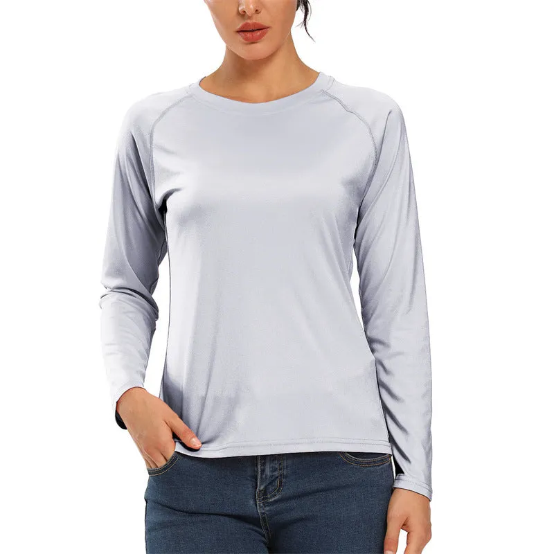 Wholesale High Quality UPF 50  Women Anti UV Long Sleeve T-Shirt Loose Gym Yoga Top Sun Protection Outdoor Sports Running T-Shirts