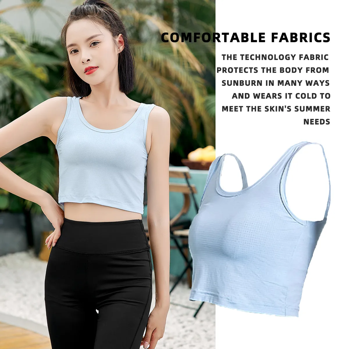 Wholesale Summer Women's UPF50  U-neck Camisole Sun Protection Sleeveless Sports T-shirt Yoga Cropped Top