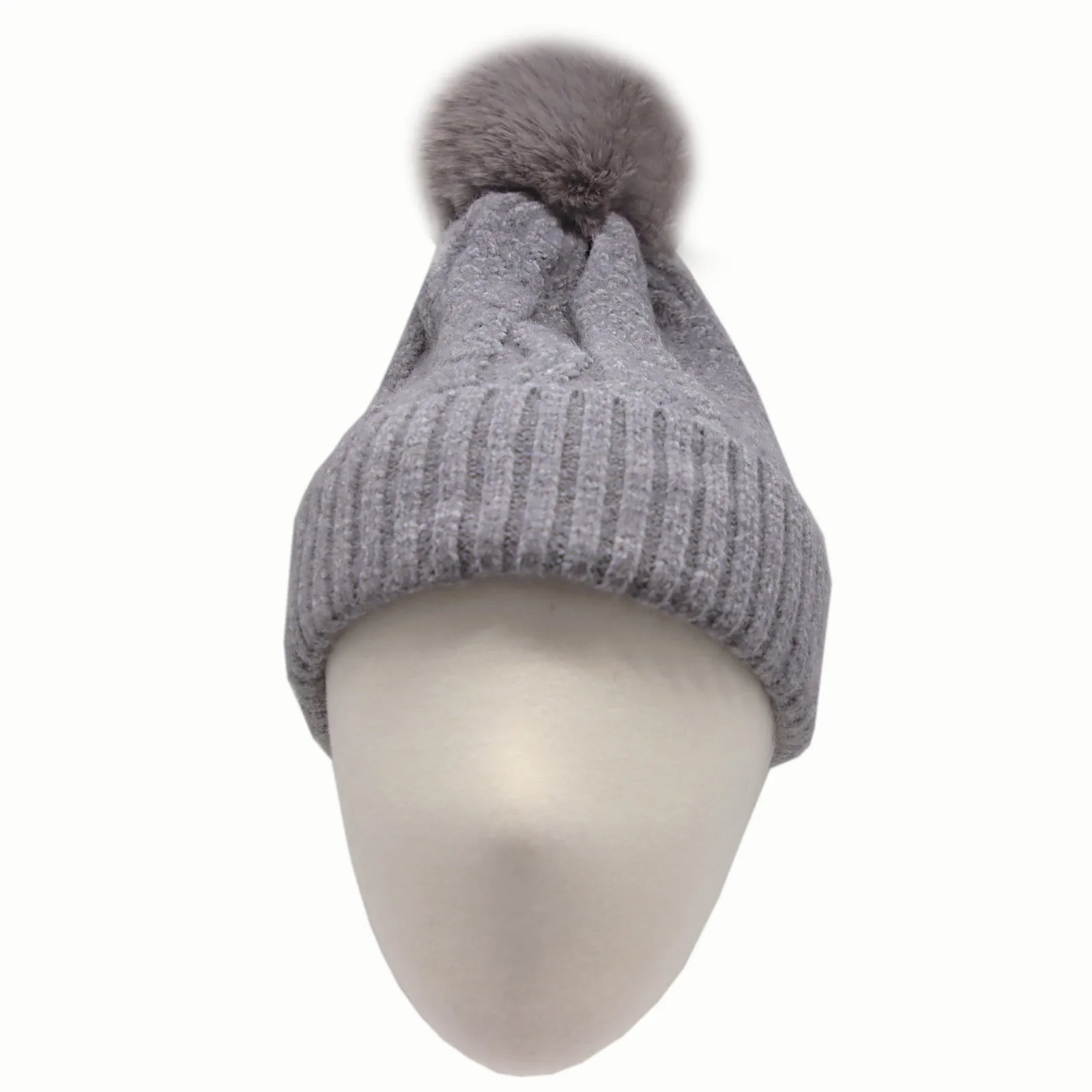 Winter Pom Beanie Fleece Twist Knit Hat Slouchy Cap YZP0090