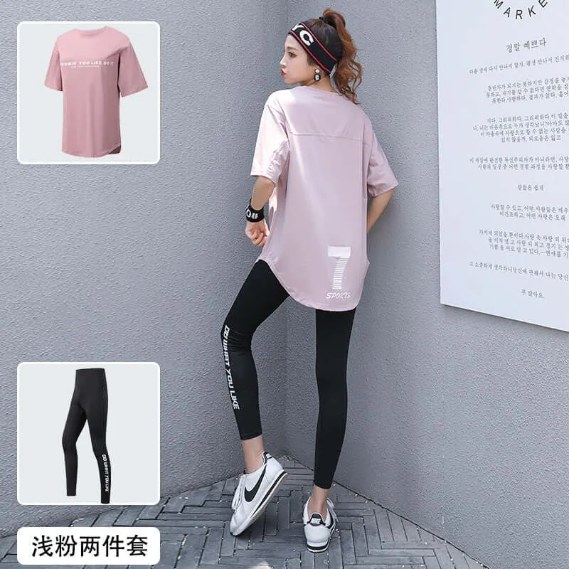 Women 2/3 Piece Set Breathable Quick Dry Fitness Gym Loose T Shirt Bra Leggings Sports Running Yoga Suits Plus Size