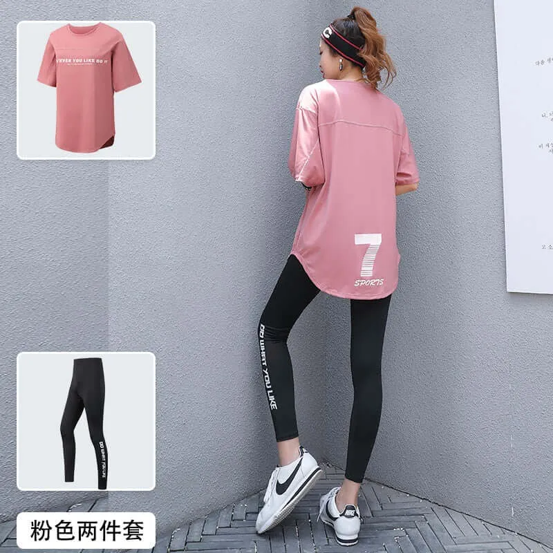 Women 2/3 Piece Set Breathable Quick Dry Fitness Gym Loose T Shirt Bra Leggings Sports Running Yoga Suits Plus Size