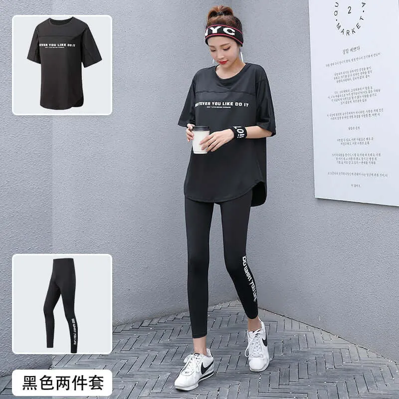 Women 2/3 Piece Set Breathable Quick Dry Fitness Gym Loose T Shirt Bra Leggings Sports Running Yoga Suits Plus Size