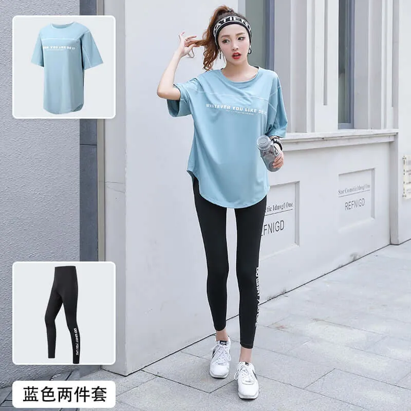 Women 2/3 Piece Set Breathable Quick Dry Fitness Gym Loose T Shirt Bra Leggings Sports Running Yoga Suits Plus Size