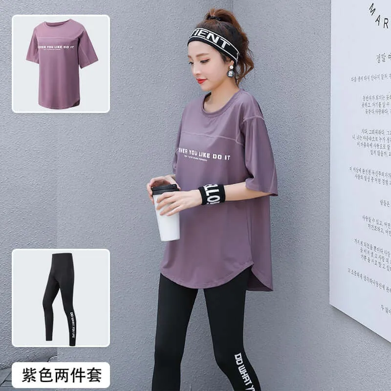 Women 2/3 Piece Set Breathable Quick Dry Fitness Gym Loose T Shirt Bra Leggings Sports Running Yoga Suits Plus Size