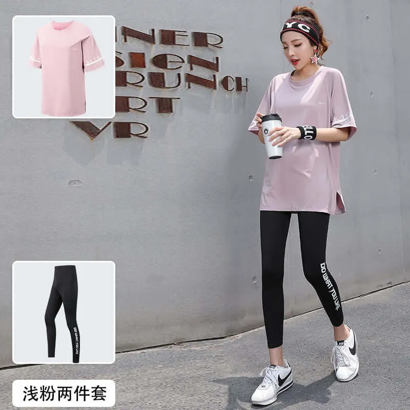 Women 3 Pieces Set Breathable Quick Dry Fitness Gym Loose T Shirt Bra Leggings Sports Running Yoga Suits Plus Size