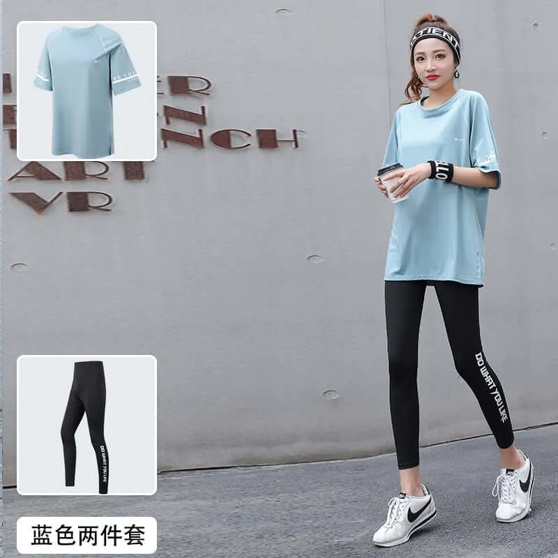 Women 3 Pieces Set Breathable Quick Dry Fitness Gym Loose T Shirt Bra Leggings Sports Running Yoga Suits Plus Size