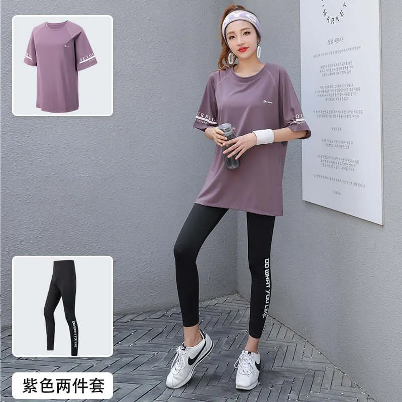 Women 3 Pieces Set Breathable Quick Dry Fitness Gym Loose T Shirt Bra Leggings Sports Running Yoga Suits Plus Size