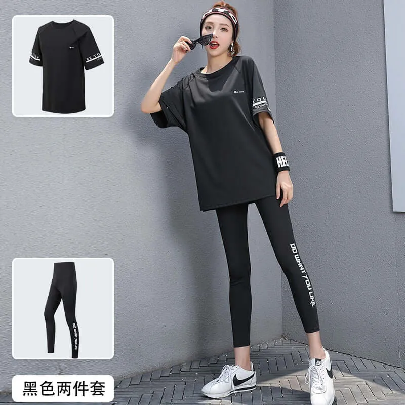 Women 3 Pieces Set Breathable Quick Dry Fitness Gym Loose T Shirt Bra Leggings Sports Running Yoga Suits Plus Size