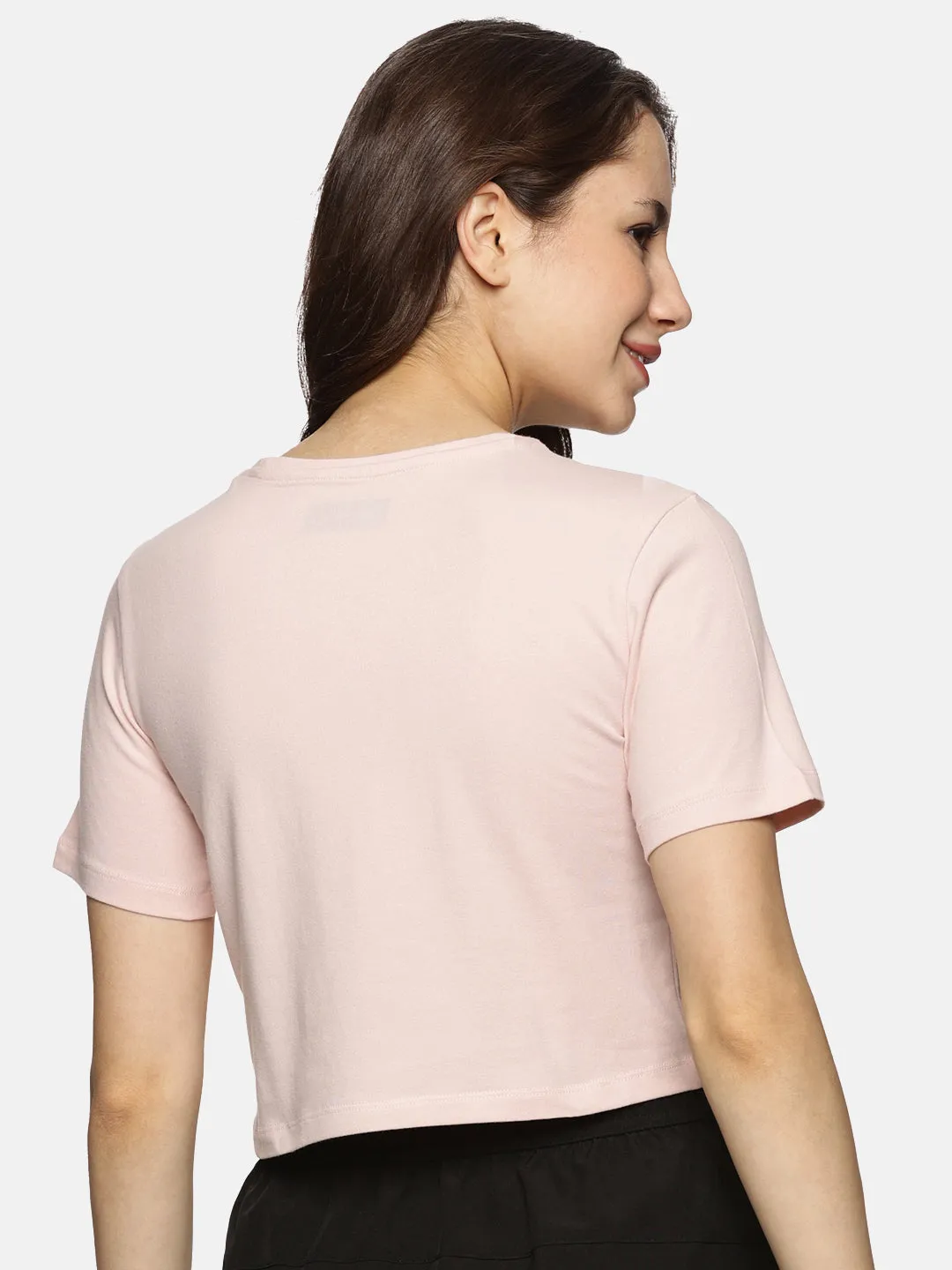 Women Cotton Spandex Short Sleeve Crop Top (Light Pink)