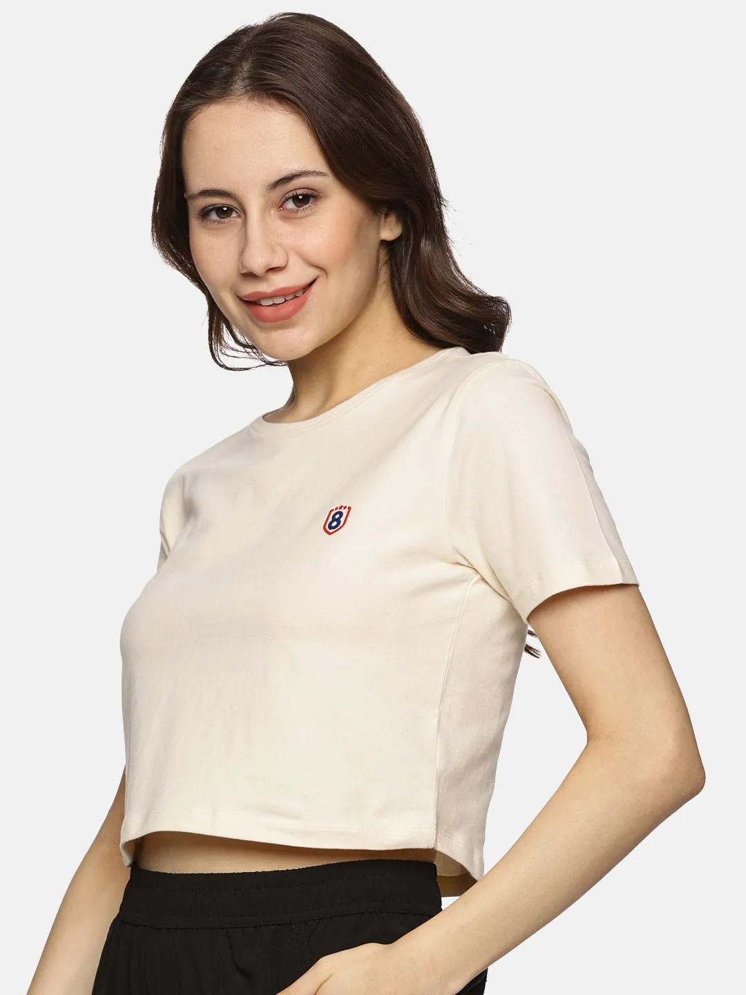 Women Cotton Spandex Short Sleeve Crop Top (Light Pink)