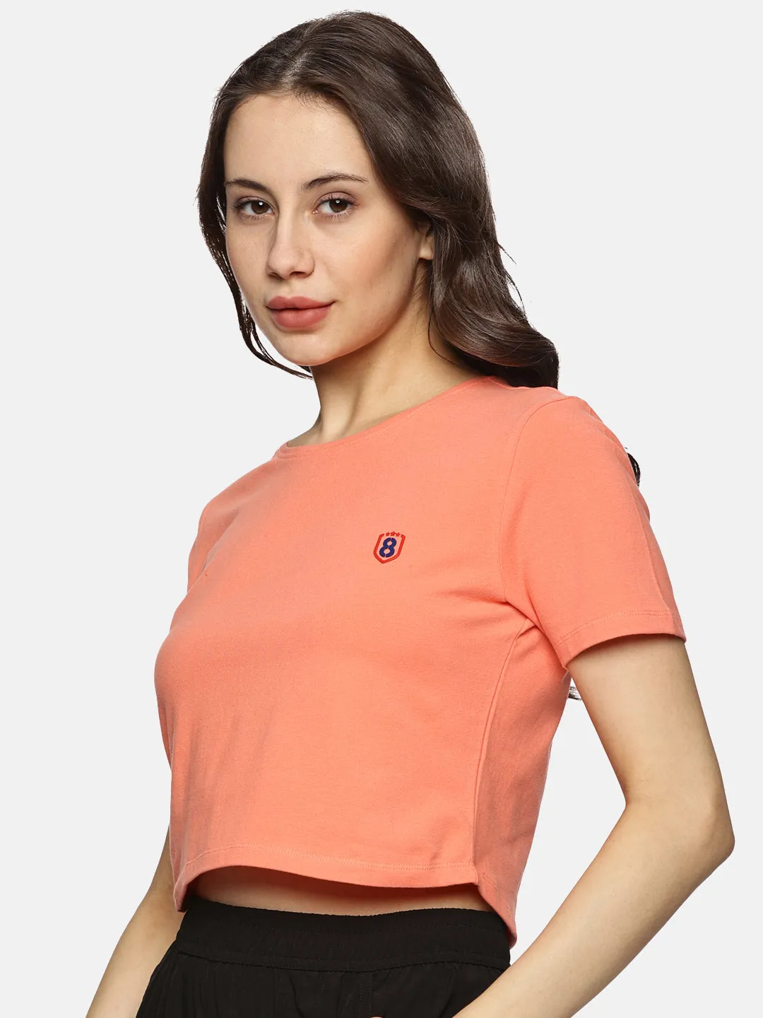 Women Cotton Spandex Short Sleeve Crop Top (Light Pink)