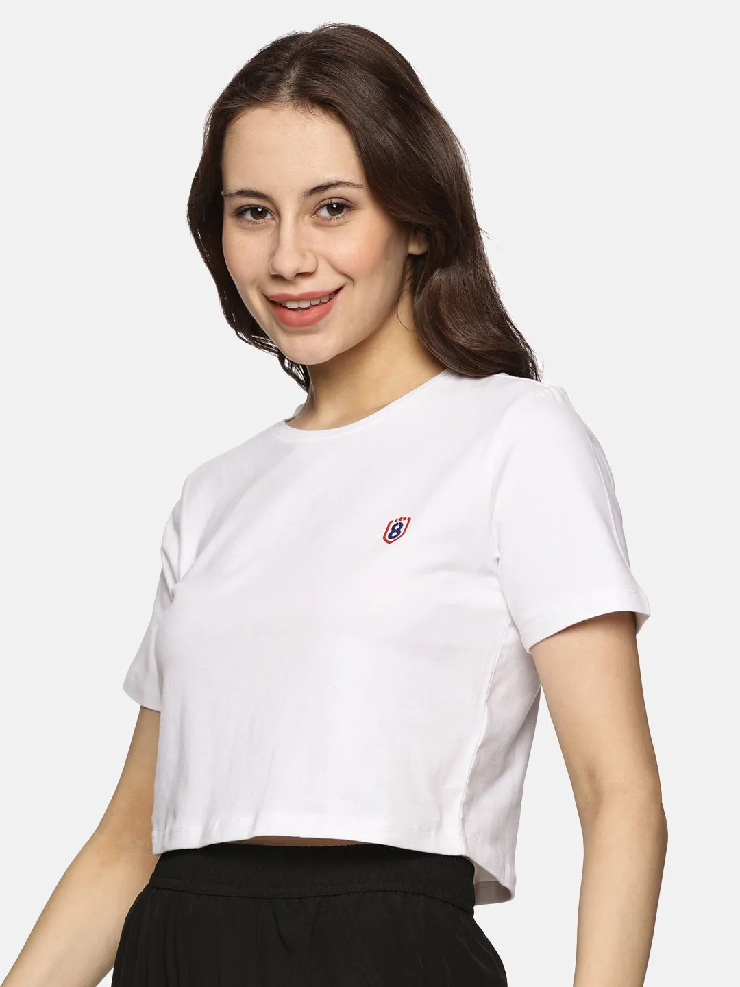 Women Cotton Spandex Short Sleeve Crop Top (Peach)