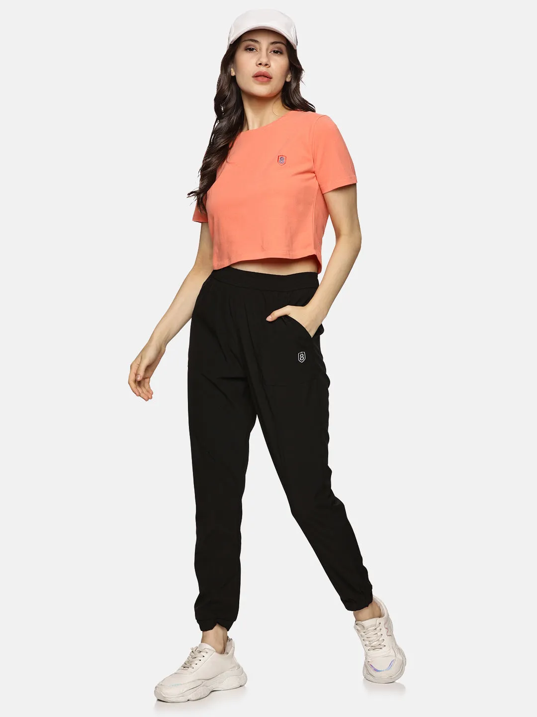 Women Cotton Spandex Short Sleeve Crop Top (Peach)