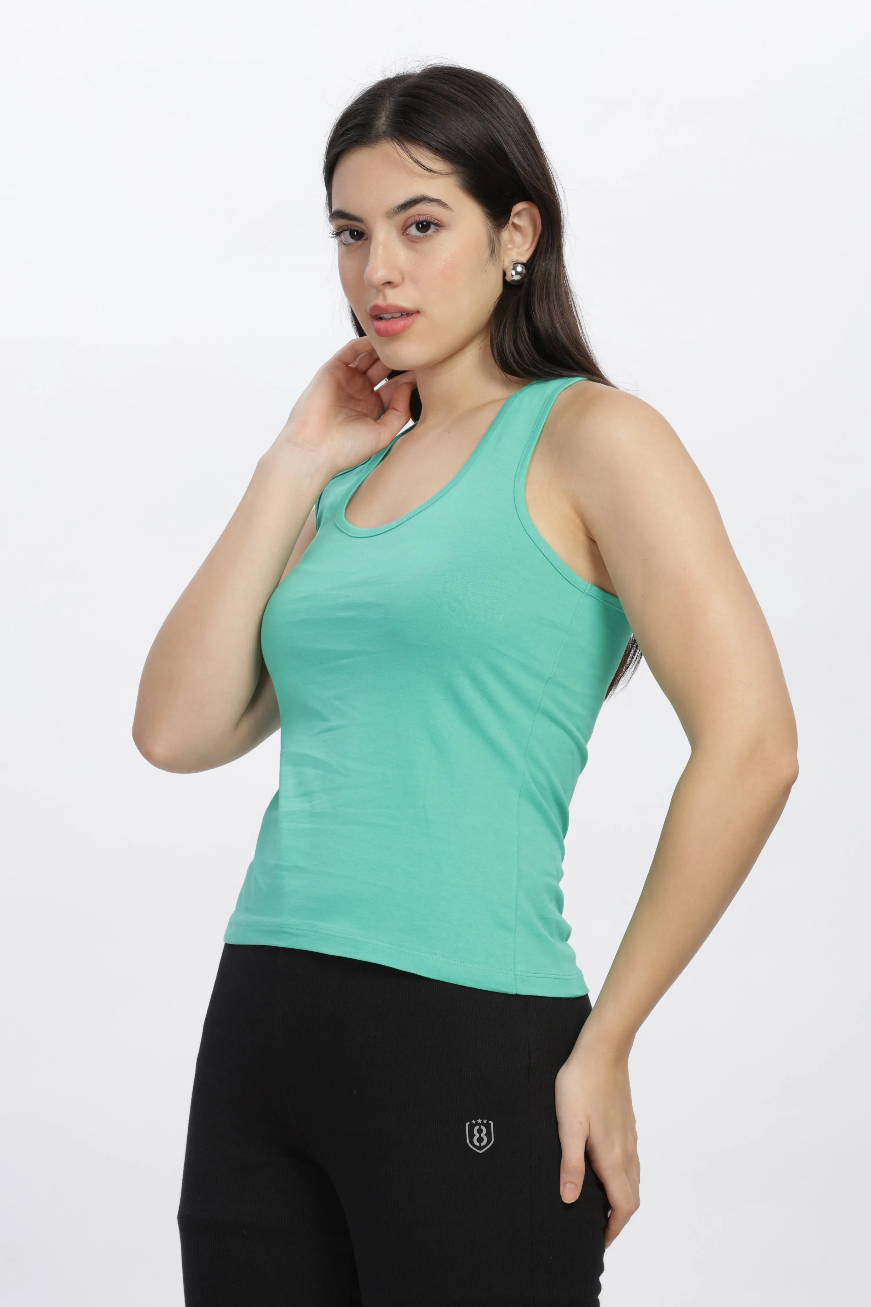 Women Sleeveless Razer Back Running Tank top (Green)